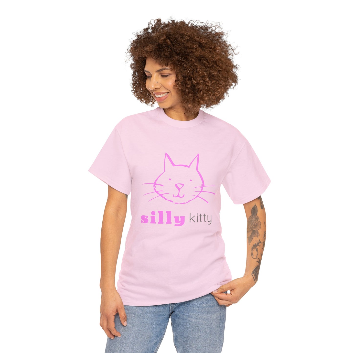 Unisex Heavy Cotton Tee - Silly Kitty Logo