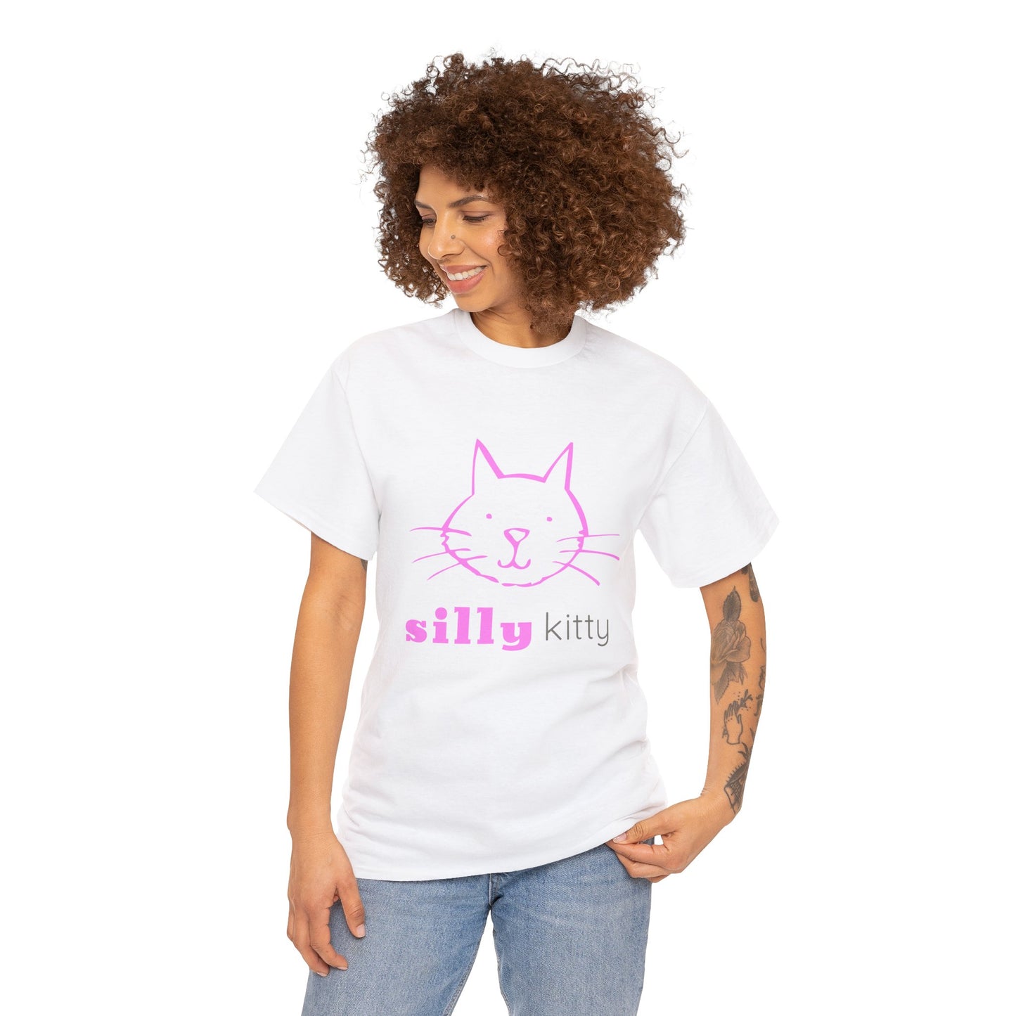 Unisex Heavy Cotton Tee - Silly Kitty Logo